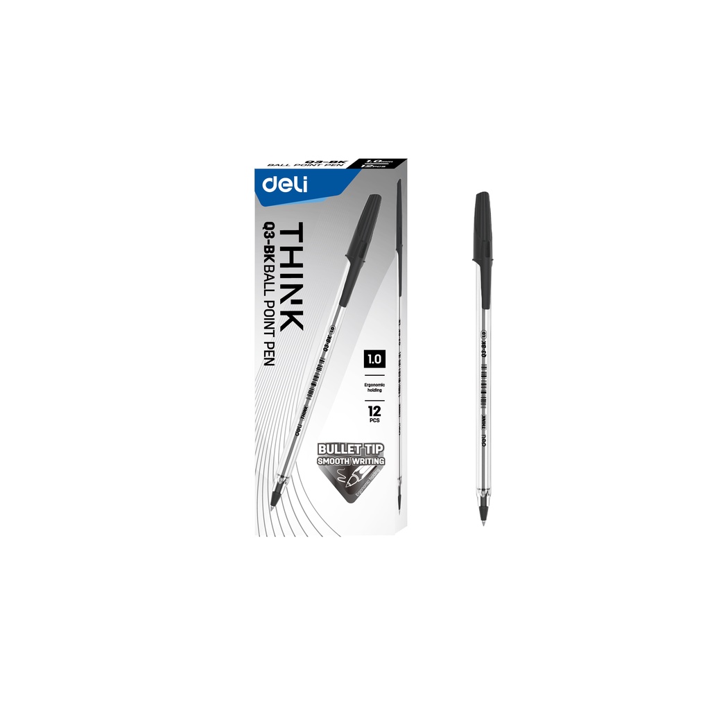 Deli Ballpoint Pen / Pulpen Bolpoin 1.0 mm Isi 12 pcs Penulisan Halus EQ3