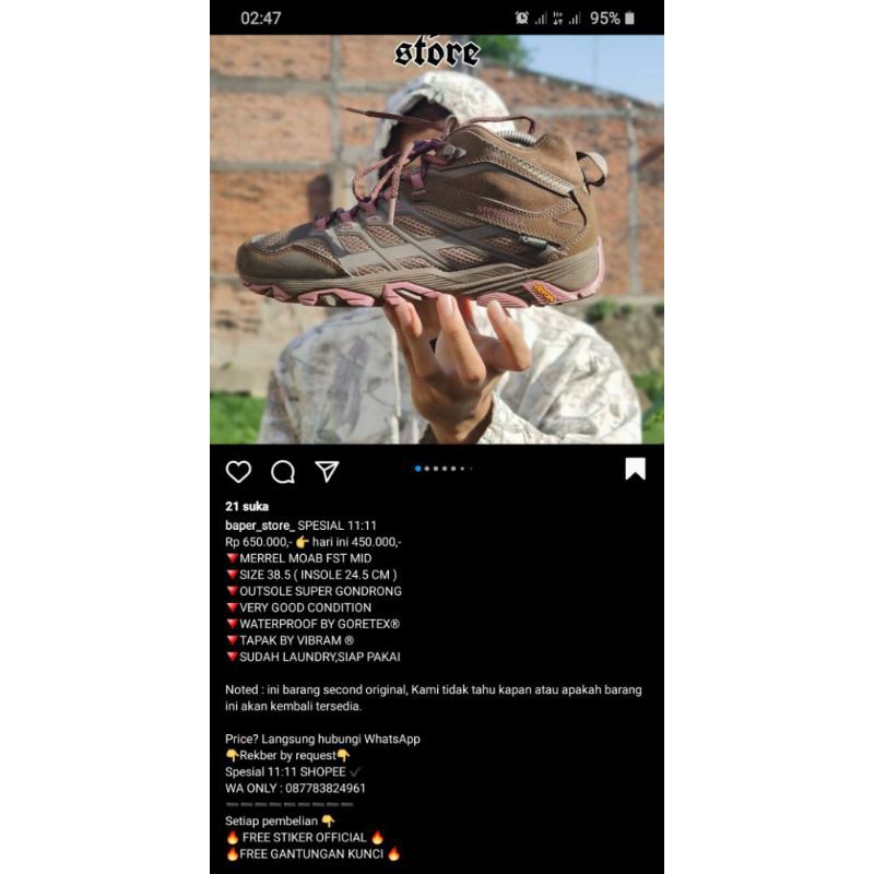 Sepatu merrel second original