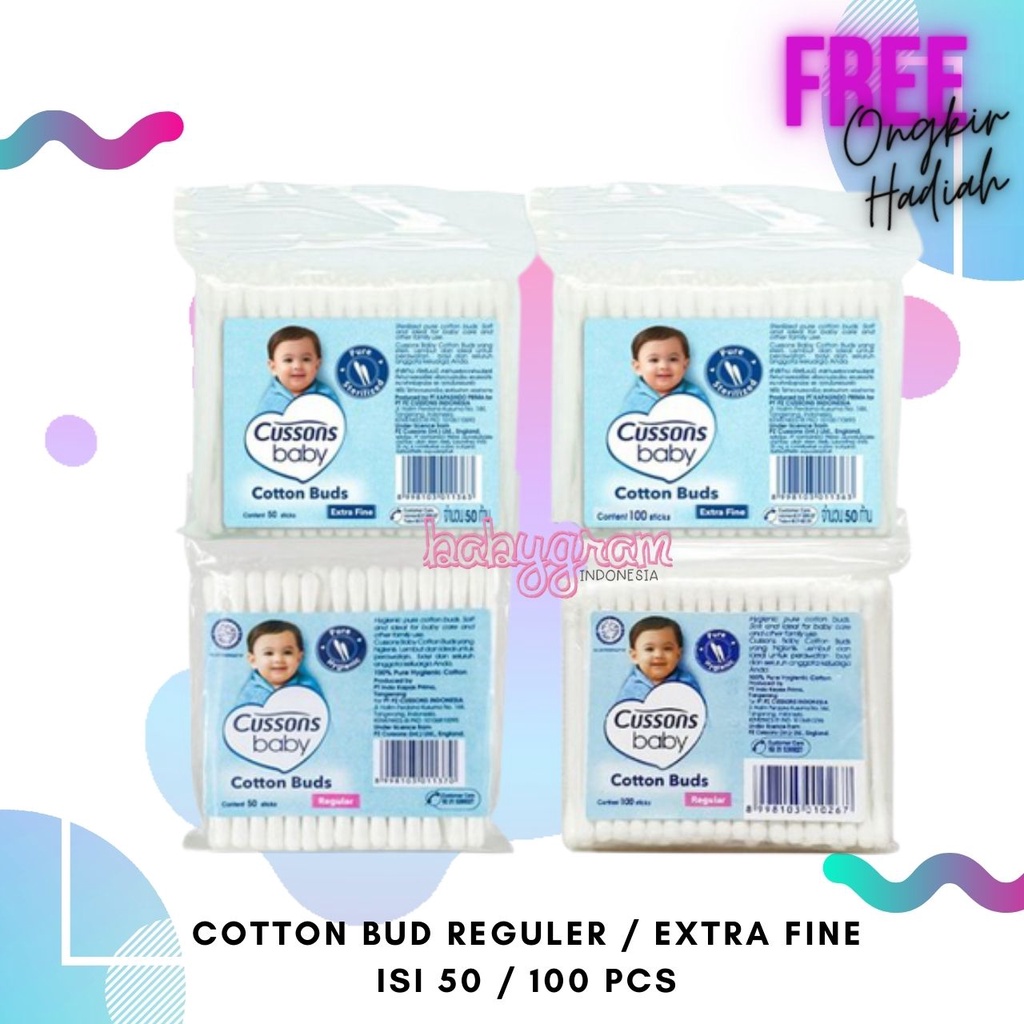 Cussons Baby Cotton Buds 100 pcs / Swabs / Korek Kuping Cusson Reguler / Extra Fine Small Kecil Bud