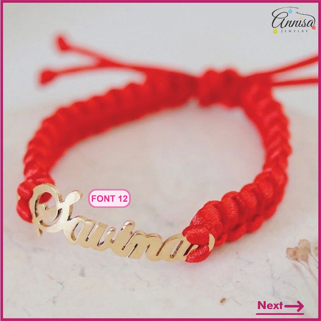 Gelang nama tali serut wanita Titanium Gold/ Silver