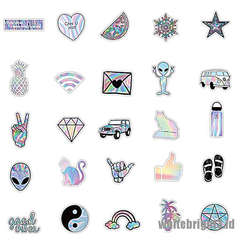 (white3) 50pcs Stiker Holografik Laser Untuk Gitar / Koper / Helm