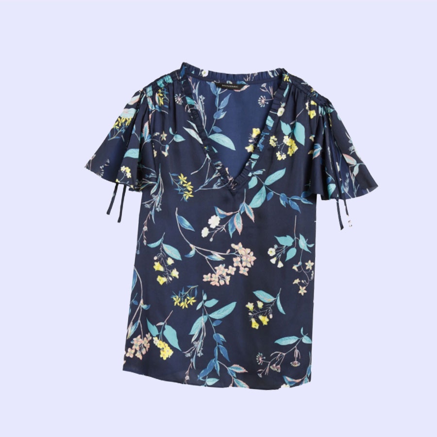 BANANAREPUBLIC FLUTTERSLEEVE BLOUSE-BREP657 NAVYFLORAL