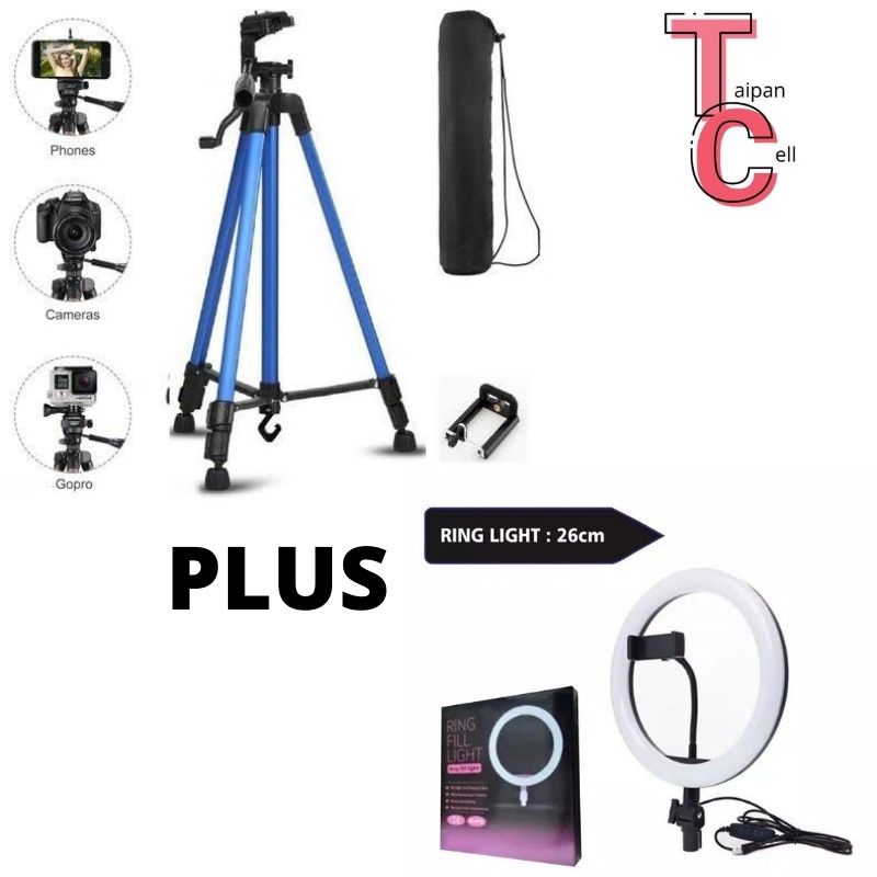 SEPAKET TRIPOD 3366 PLUS LAMPU RINGLIGHT-PAKET TRIPOD DAN LAMPU VLOG/KONTEN/SELFIE/MAKEUP