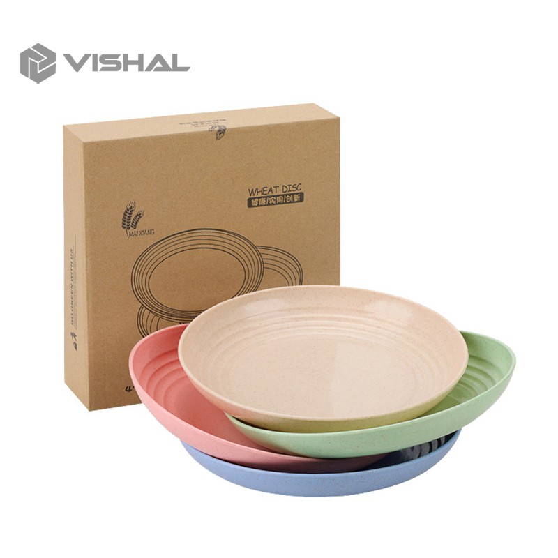 VISHAL Piring Makan Wheat Straw Dinner Plate Set 4pcs Set Piring Makan Wheat Straw Dinner Plate VS19