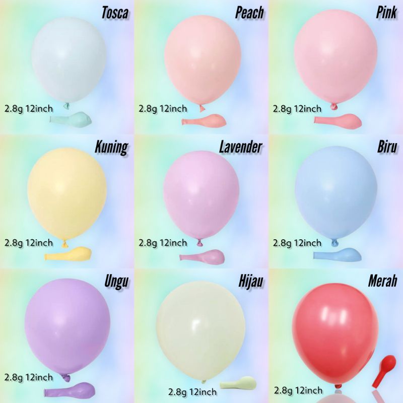 Balon Latex Macaron Pastel Balon Pesta Ukuran 12inch Harga Per 1pcs Harga Persatuan