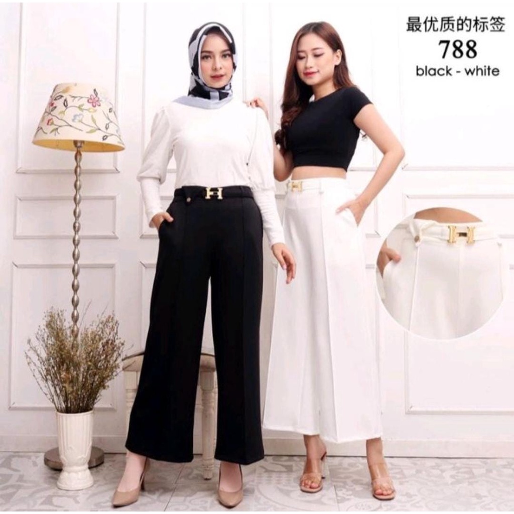 Kulot Panjang Wanita Terbaru//Bawahan Scuba Polos Variasi Free Belt H