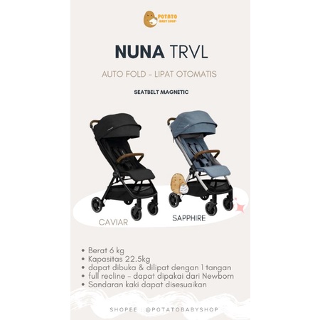 Nuna TRVL Stroller - Travel Cabin Stroller Pine Sapphire Caviar Hazelwood