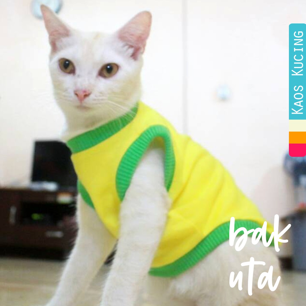 Kaos biasa warna kuning list hijau untuk anjing dan kucing / baju kucing murah meriah size S M L XL