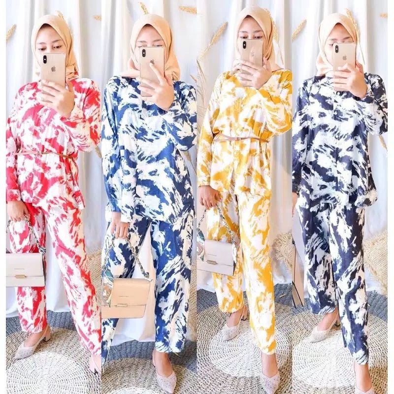 MARINA SET TIE DIE | ONE SET KATUN RAYON | SETELAN TIE DIE MOTIF