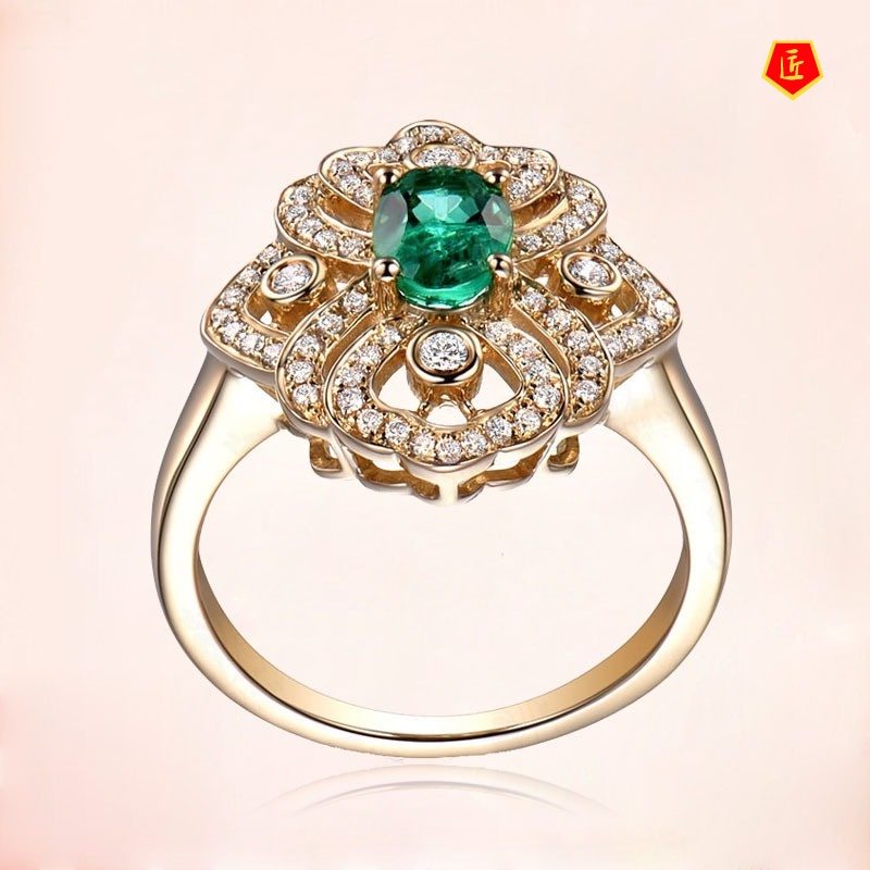 [Ready Stock]Stylish Elegant Silver Rose Emerald Ring