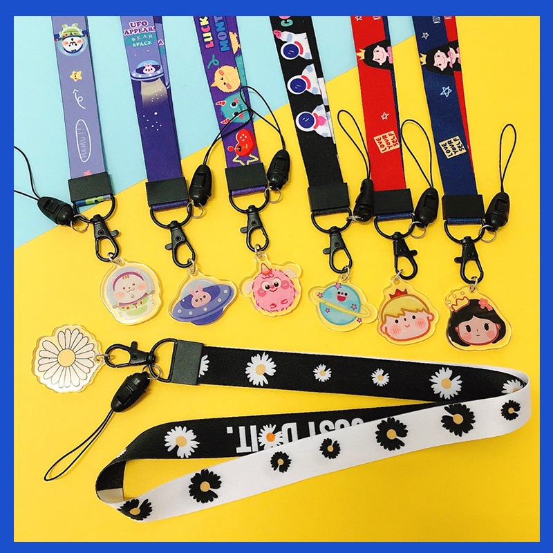 Kartun ponsel lanyard universal akrilik: tali leher dan liontin rantai kunci melebar kain anti-lost