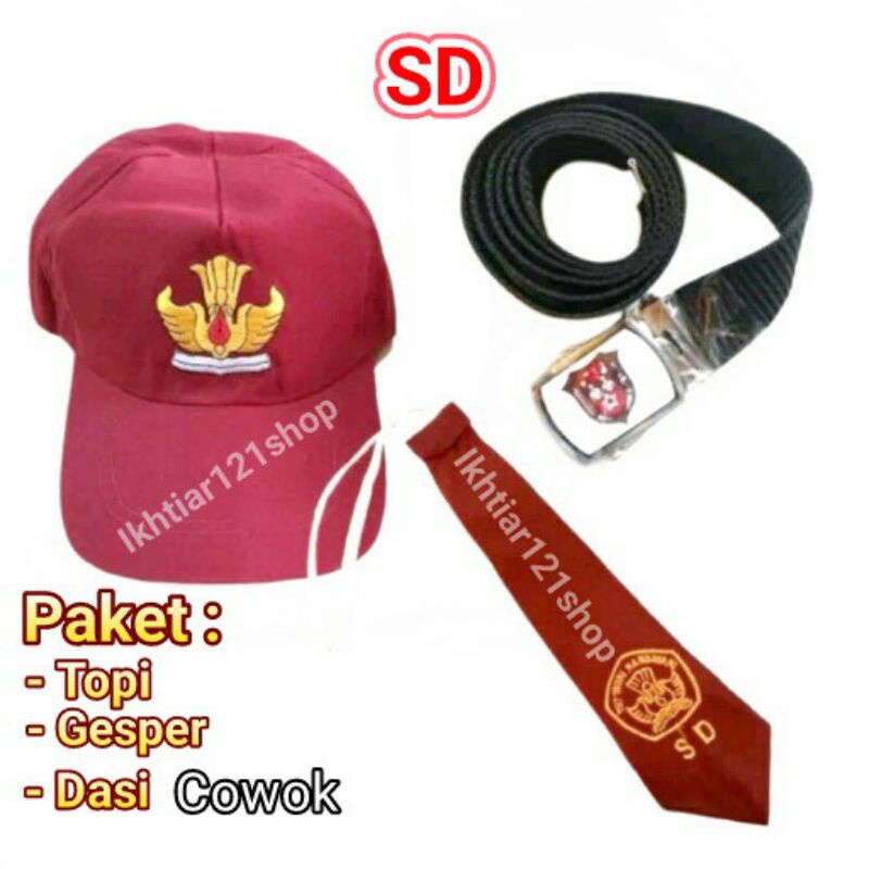 Paket Topi Sekolah SD-Gesper Sekolah SD-Dasi Sekolah SD