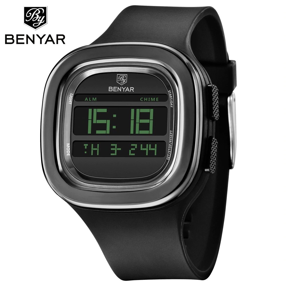 Jam tangan digital keren Benyar Square Led Digital Watch Men Sports Watch Waterproof Outdoor