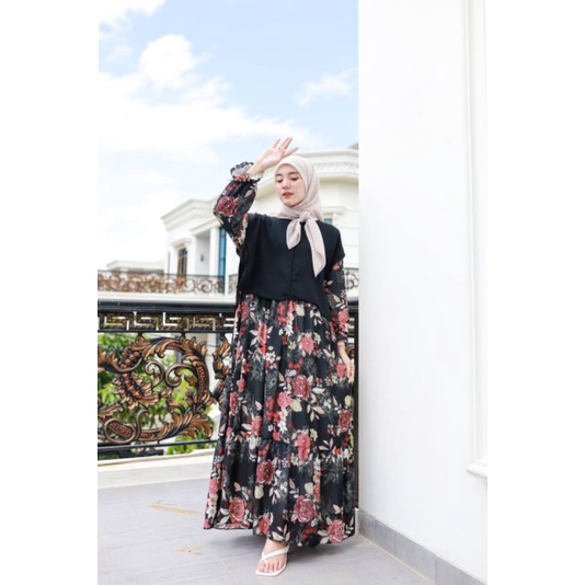 BELLE COMBI - GAMIS MOX ROMPI TALI BUSUI KEKINIAN PASTEL MOTIF BUNGA SHABY CHIC KOREAN LOOK BELESA