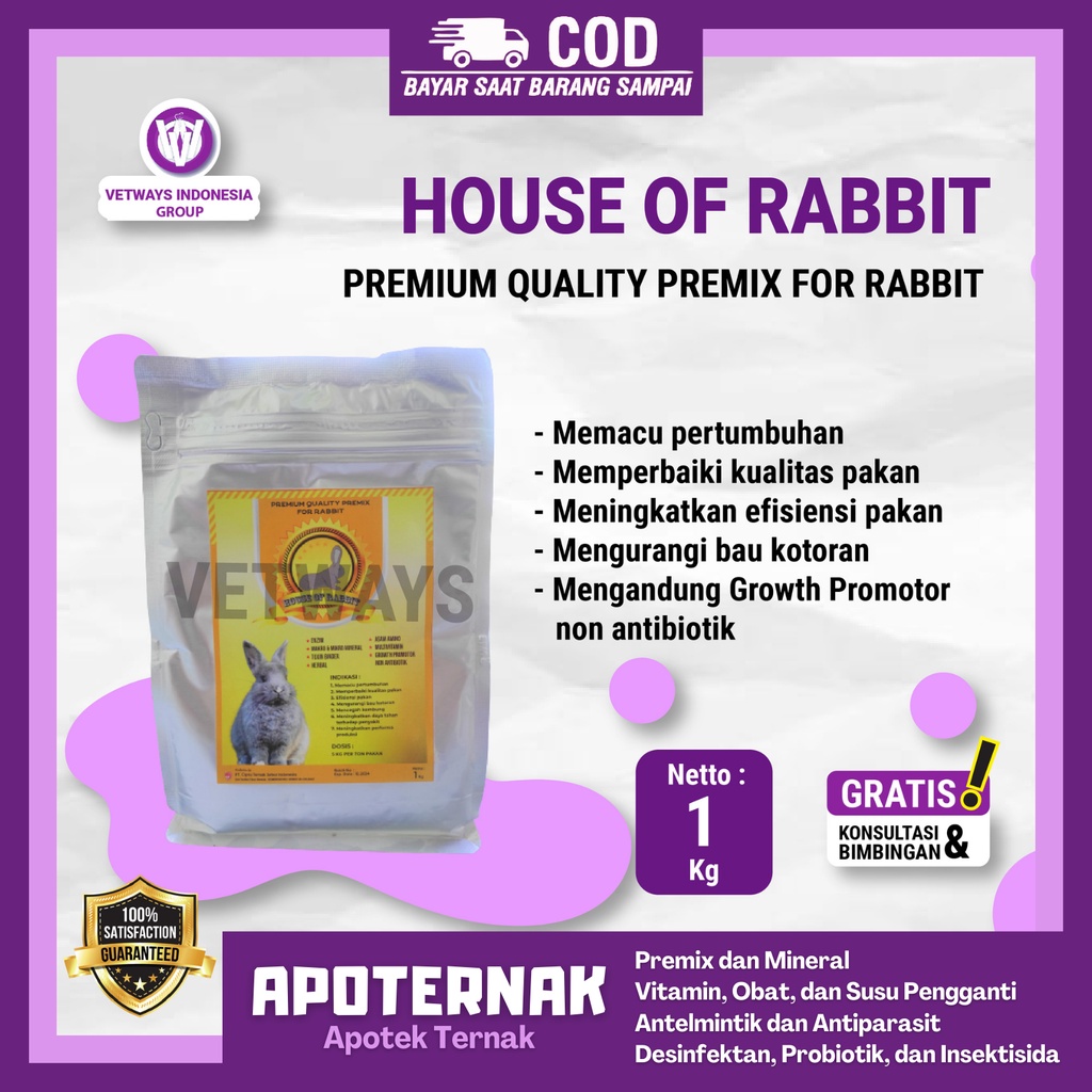 HOUSE OF RABBIT | Premix Suplemen dan Imbuhan Pakan Untuk Kelinci | Apoternak