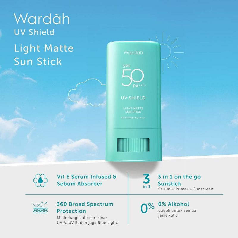 WARDAH UV SHIELD ESSENTIAL SUNSCREEN GEL SPF 30 SPF 50 ACTIVE PROTECTION SERUM/SUNSCREEN STICK / WARDAH SUNCARE / WARDAH SUNSCREEN