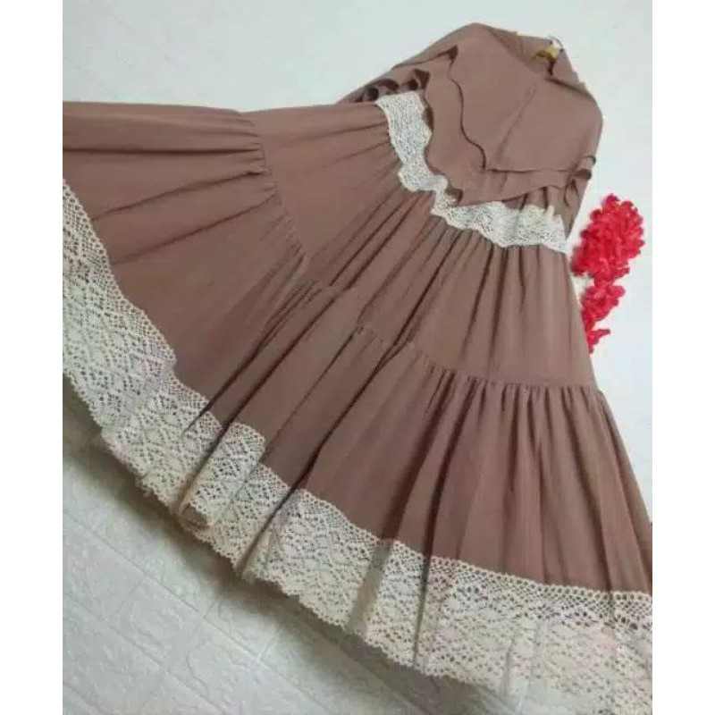 SET GAMIS SYARI BAJU MUSLIM LEBARAN CANTIK FREE MASKER HIJAB KHIMAR PET BUSUI RENDA PREMIUM CERUTY