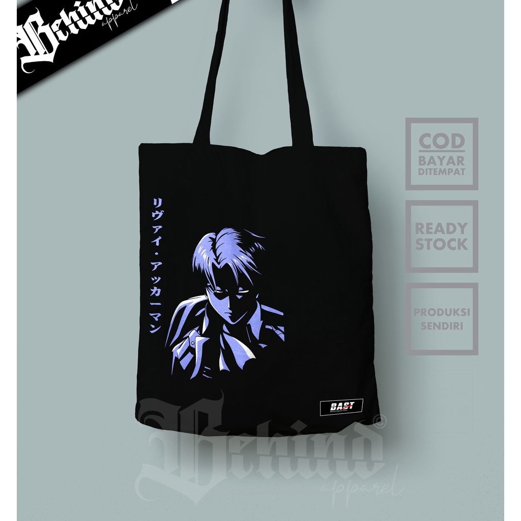 TOTE BAG ANIME AOT LEVI ACKERMAN BAHAN SEMI KANVAS RESLETING