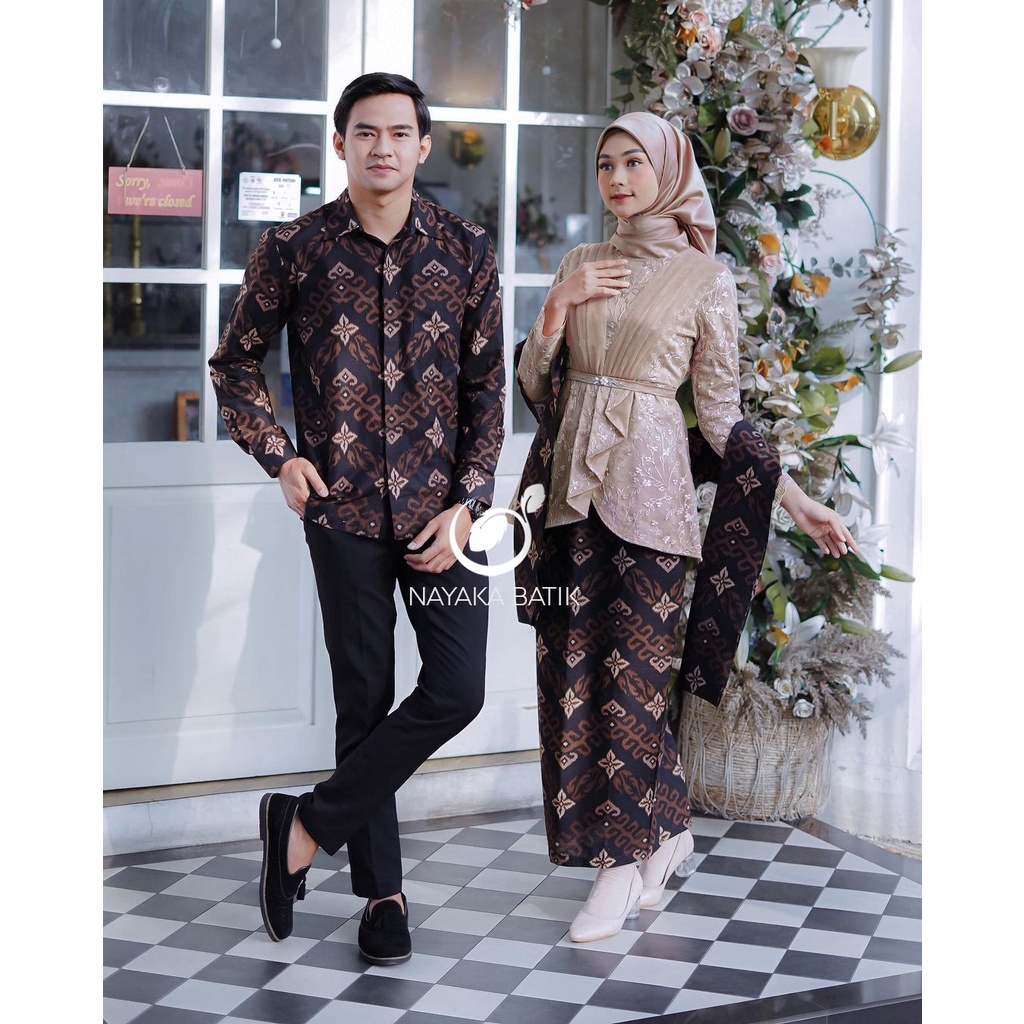 NAYAKA BATIK | Batik Couple Aretha Aufa Tulle Mutiara Kombi Tutu Model Kekinian | Setelan Kebaya Wanita Terbaru | Kebaya Tunangan | Kebaya Wisuda Remaja 2022 | Couple Brokat Free Slendang | Kebaya Couple Aveena