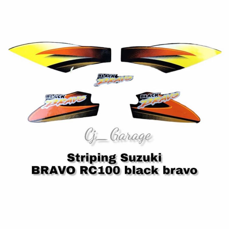 Striping BRAVO RC100 Stiker Suzuki RC100 black bravo kuning orange