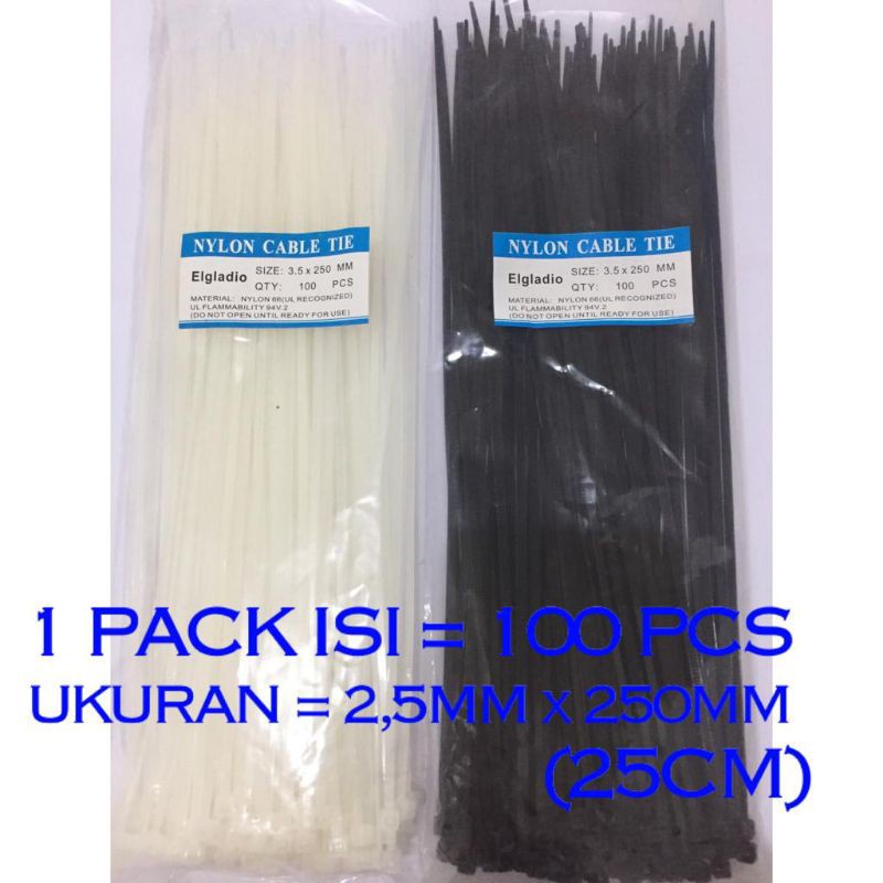 KABEL TIS TIES 20CM 25CM 30CM UKURAN 2.5X200MM 3,5X250MM 3,5X300MM 2.5 X 200 250 300 ASLI PENGIKAT KABEL