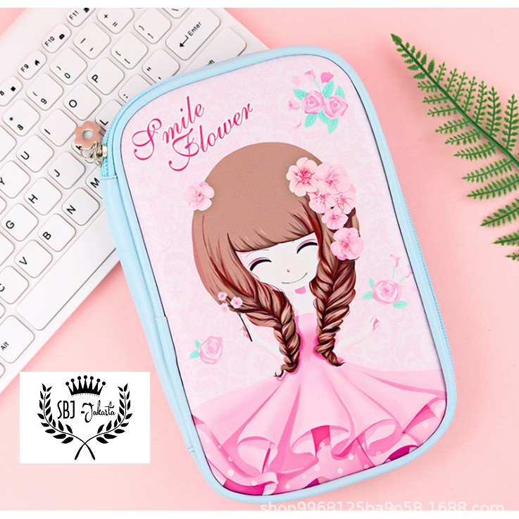 TEMPAT PENSIL KOTAK PENSIL SOFTCASE  motif SMILE FLOWER