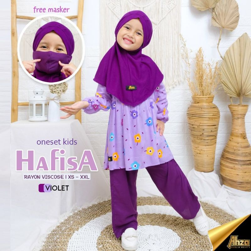 (free masker) One set anak Hafisa ori by Ahza/one set rayon adem/stelan tunik celana anak + jilbab