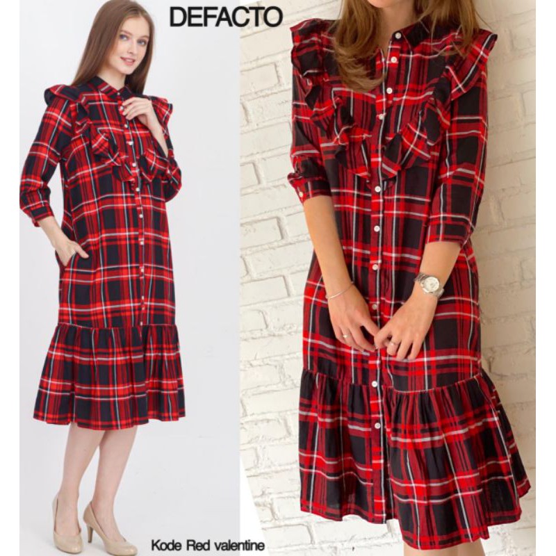 Maxi dress plaid ruffle defacto