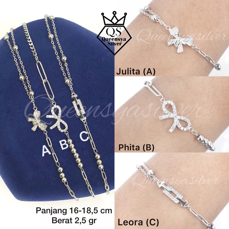 Gelang Tangan Perak Silver Korea Asli 925 Lapis Emas Putih || Ringan Fashion Rantai Extension || Queensya Silver