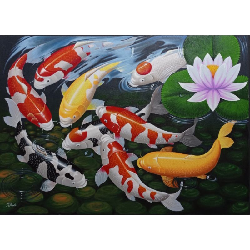 Lukisan ikan koi fengshui feng shui alam binatang bagus indah bali 1
