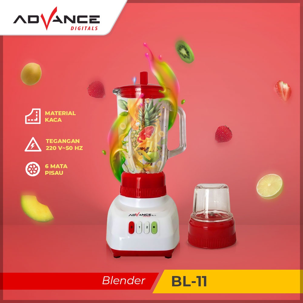 【Garansi 1 Tahun】Advance  2 In 1 Blender Kaca/Penggiling  6 Mata Pisau New Original Harga Promo BL-11