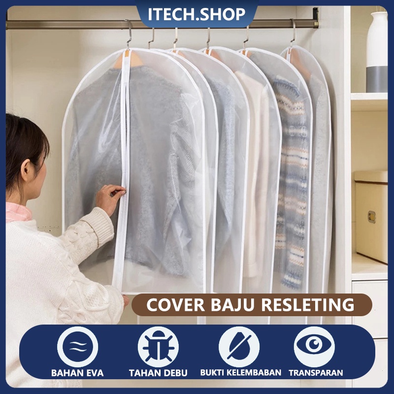 Cover Gantungan Baju Jas Gaun Anti Air PEVA  Gaun Baju Anti Debu Penutup Resleting