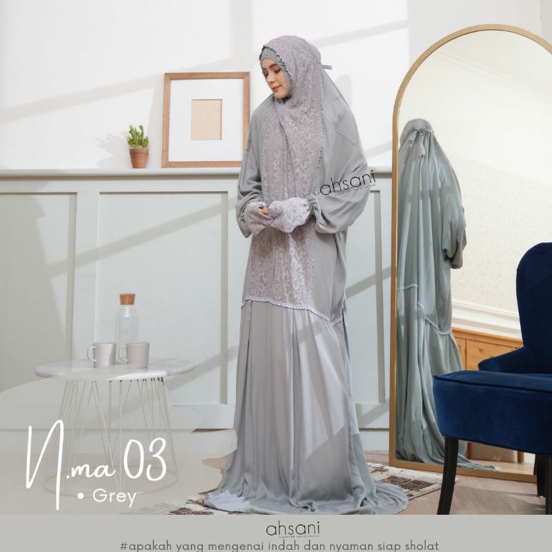 Mukena AHSANI N.Ma 03 Mukena Wanita Mewah Mukena Terusan Original Ahsani Bahan Rayon Jumbo Size