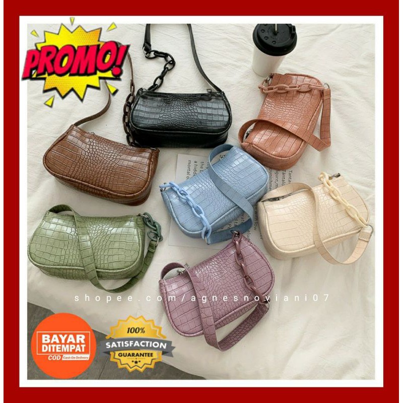 tas selempang wanita murah tas slempang kulit buaya mini kecil import korea rantai akrilik kekinian