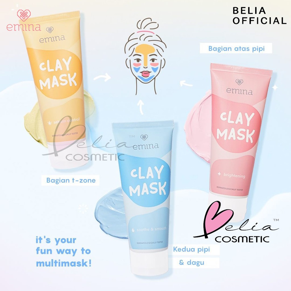 ❤ BELIA ❤ EMINA Clay Mask 60mL | masker wajah brightening sebum oil control soothe smoothe