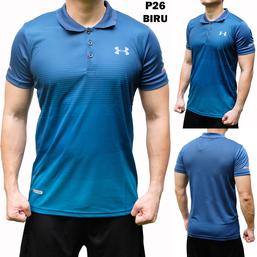 POLO OLAHRAGA PRIA UA P 26 BIRU KAOS  TRAINING FITNESS 