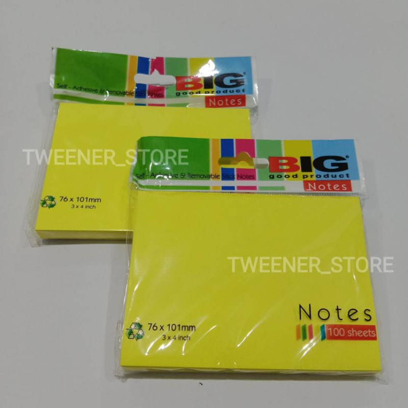 

BIG Stick Sticky Notes Kertas Memo 76x101mm (3x4inch) isi 100 Sheets/lembar | Warna Kuning