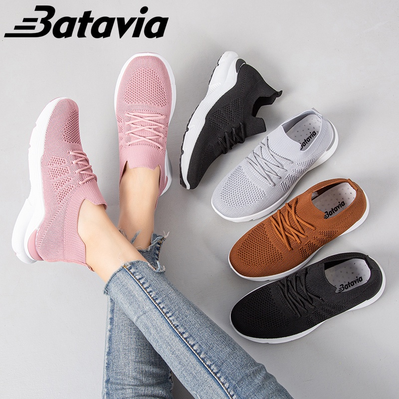 （COD）Batavia Fashion Baru Sepatu Wanita Sneakers Bernapas Tipis Kasual Mesh Rajutan Sepatu Wanita Sepatu Lari A23