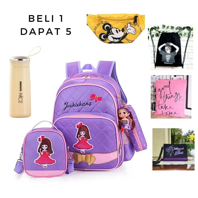 Tas Paket Variasi 6 model Free Botol Tas Anak piliha warna botol Ada 4 warna biru krem pink hijau bebas milih
