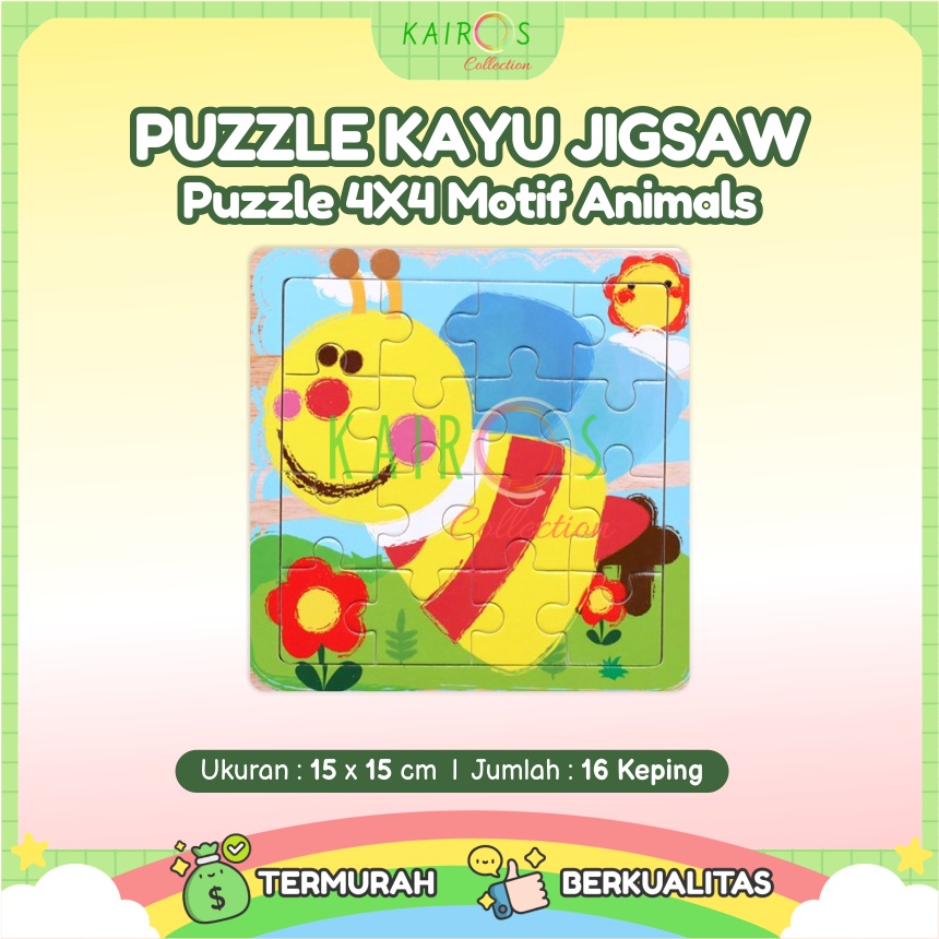 Puzzle Kayu Anak 4x4 (16pcs) Jigsaw Puzzle 4x4 Kendaraan Animal