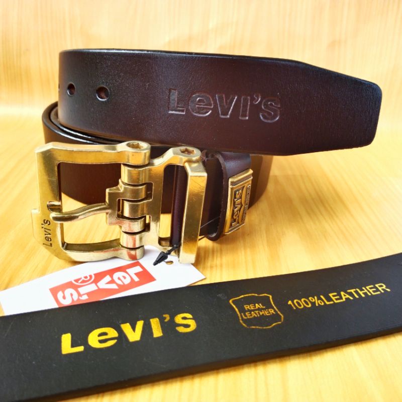 Gesper Kulit Pria Asli premium Ikat pinggang pria kulit gesper LEVI'S pala gold