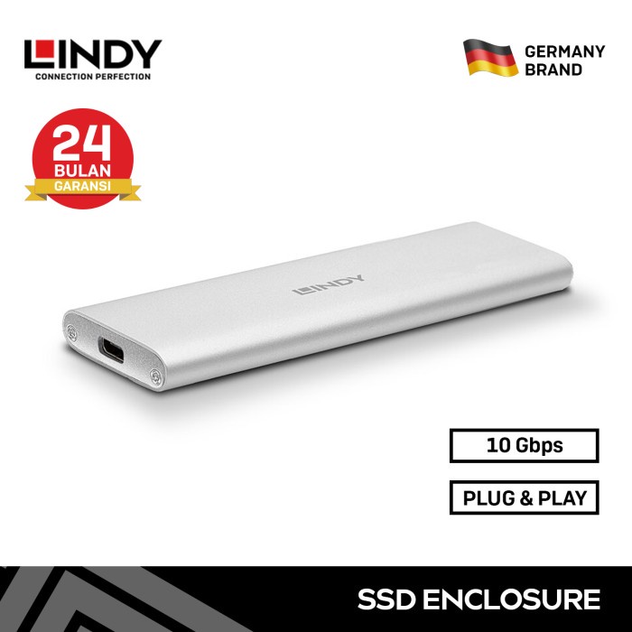 LINDY USB 3.2 Gen 2 Type C M.2 SSD Case Enclosure SATA Drive 10Gbps