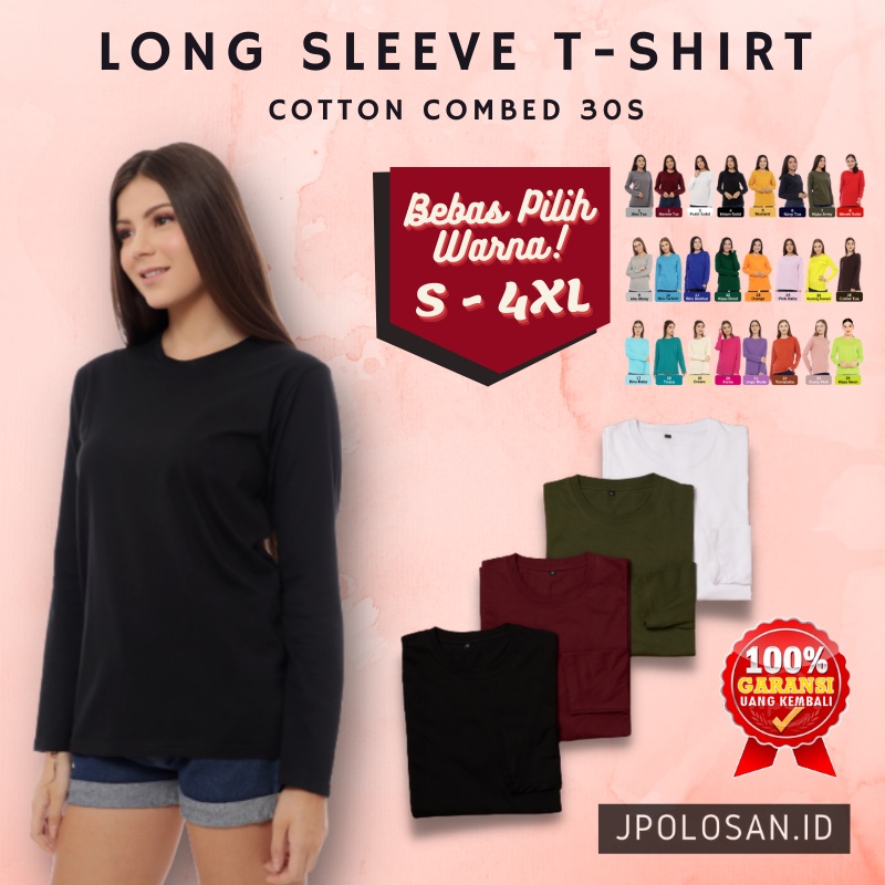Baju Kaos Wanita Lengan Panjang Jumbo LD 130 120 140 Import Murah Tunik Motif Polos Cream Hitam Bisa