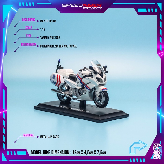 Maisto Yamaha Fjr1300A Custom Polisi Indonesia Diecast Motor 1/18 Terlaris