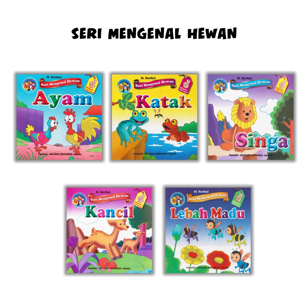 Buku Bilingual Seri Mengenal Hewan Lebah Madu Kancil Singa Katak Ayam Full Color