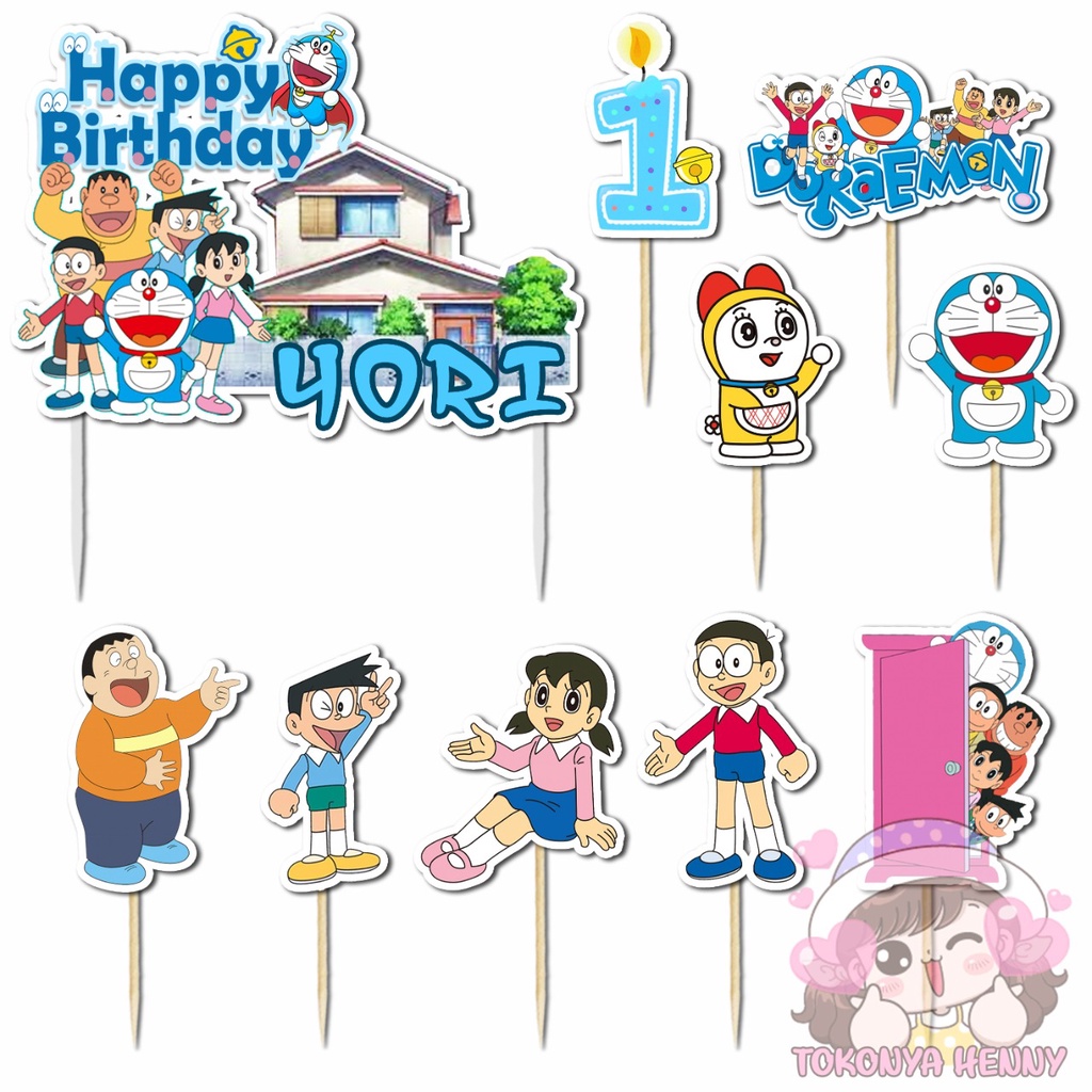 Topper Cake Hiasan Kue Ulang Tahun motif CUSTOM DORAEMON FREE NAMA + UMUR