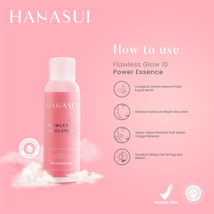 PENCERAH WAJAH PELEMBAB WAJAH HANASUI FLAWLESS GLOW 10 POWER ESSENCE 100ML PERAWATAN WAJAH