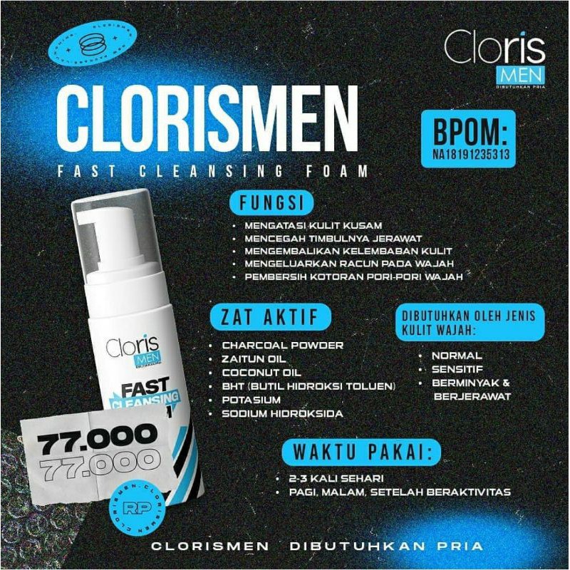 ClorisMen Cloris Soap For Men Sabun Wajah Muka Pria | Soap 40gr &amp; 80gr | Fast Cleansing Foam 100ml