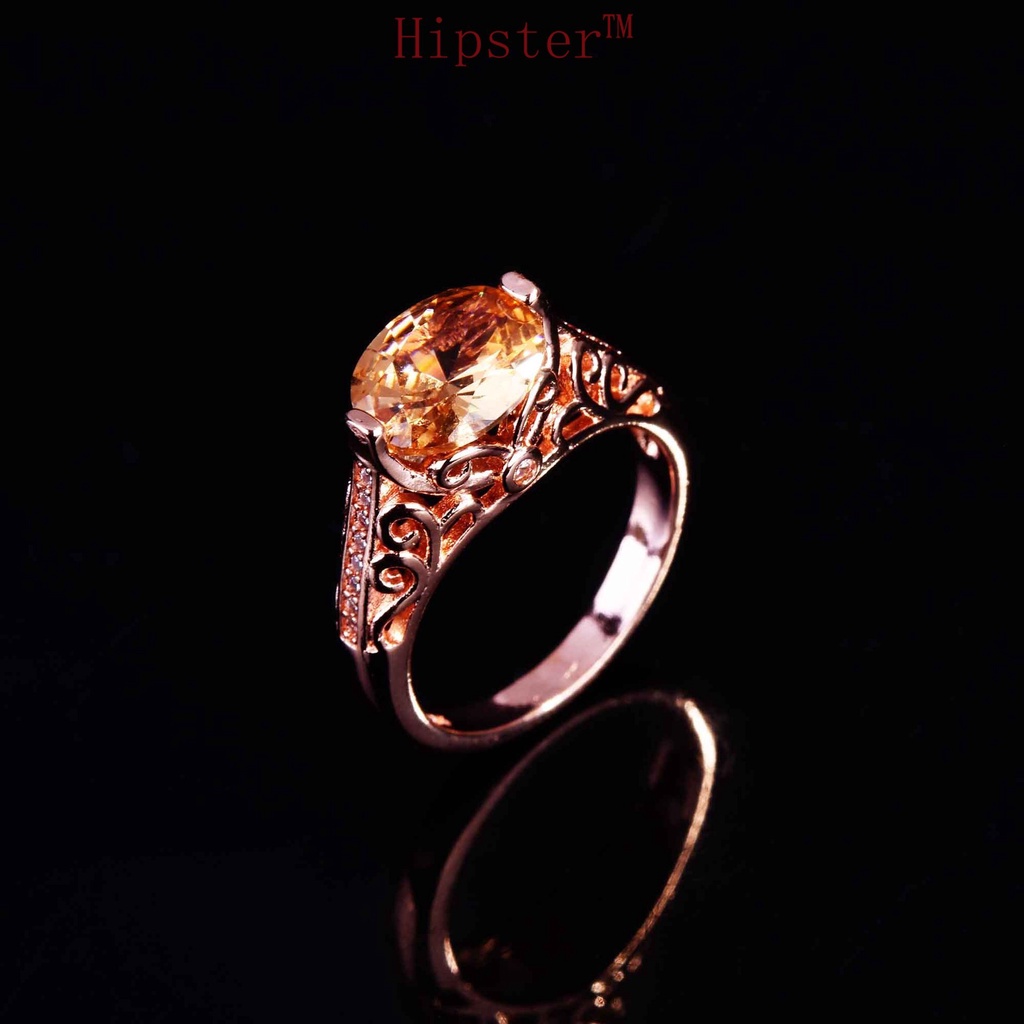 Cincin Model Hollow Warna Champagne Untuk Wanita