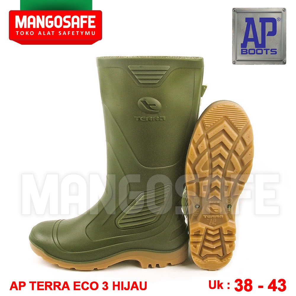 AP Boots Terra Eco 3 Hijau / APBoots Sepatu Karet PVC Boot Tinggi Panjang / Sepatu Boot Hujan Anti A